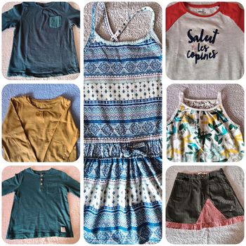 Lot de 7 vêtements, robe/jupe/tee-shirts manches longues, 5 ans
