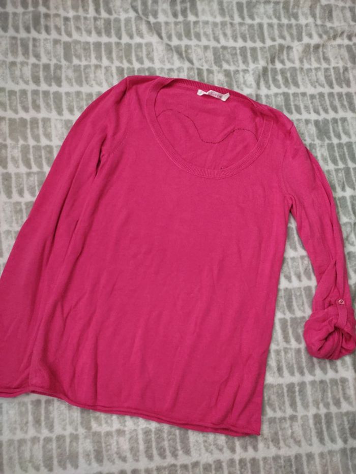 Pull fin rose col rond décolleté coton soie Bérénice taille s - photo numéro 6