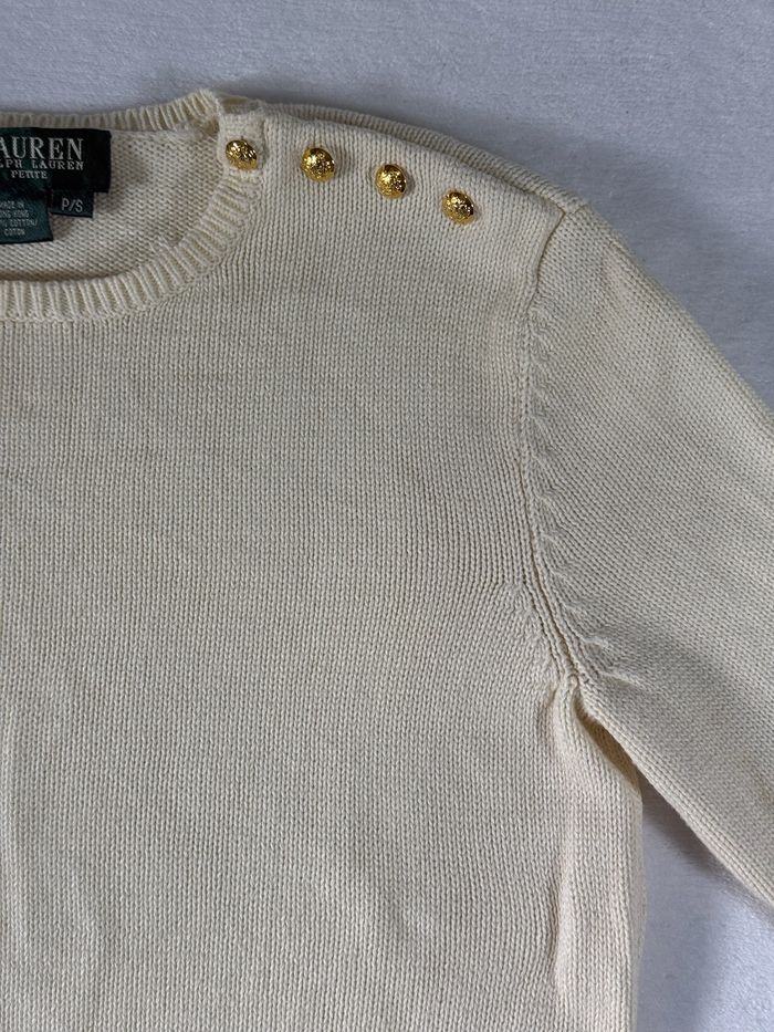 Pull Ralph Lauren femme S beige Boutons dorés épaule – 100% coton - photo numéro 3