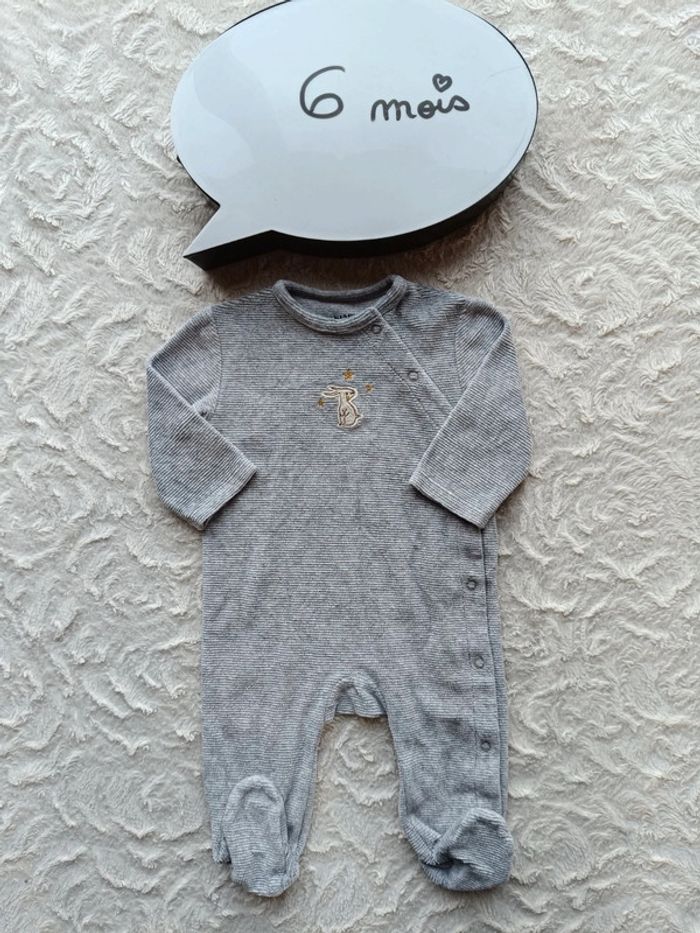 Pyjama grenouillère velours Mixte 6 mois Lapin étoile Kiabi Eco conception coton bio