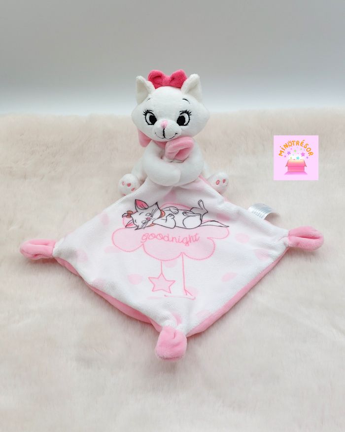 Doudou peluche chat Marie blanc rose Goodnight Disney Nicotoy Simba toys nœud