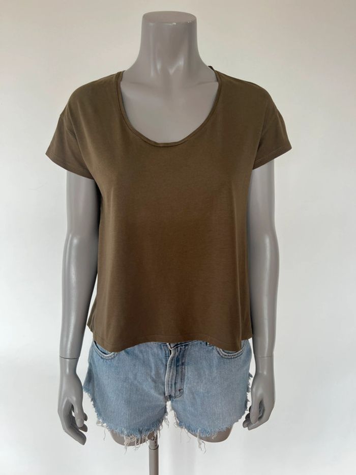 T-shirt kaki uni MANGO - Taille S - Coton bio