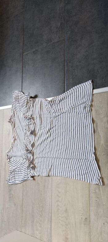 Blouse blanche lignée bleu fonce, manches courtes, Tex, 11/12 ans, peu mise