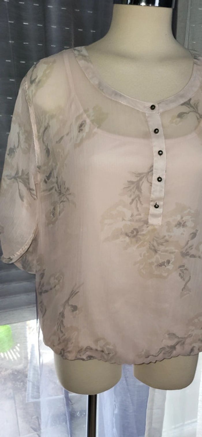 Blouse transparente beige à motifs floraux - Taille S - photo numéro 2
