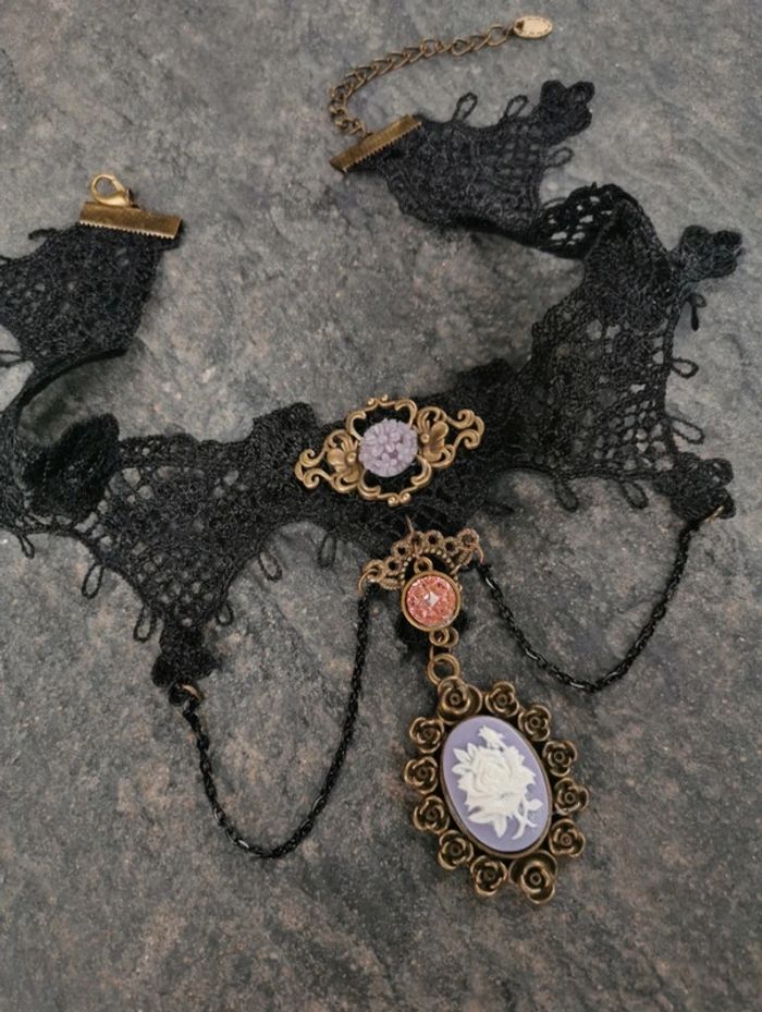 A38 Collier pendentif camay gothic rétro vintage noir - photo numéro 4