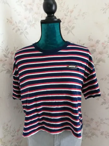 Tee-shirt crop top rayé bleu blanc rouge / jennyfer / (M)