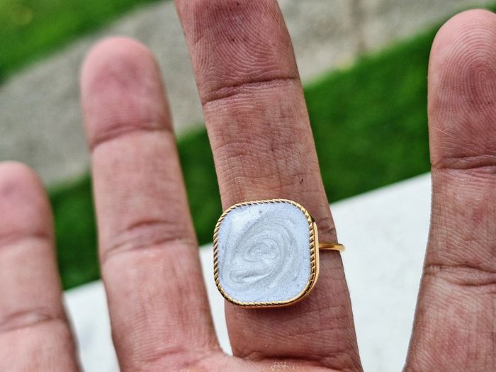 Bague Ouverte Doré acier inoxydable / Bague design carré blanc nacré Ajustable - photo numéro 5