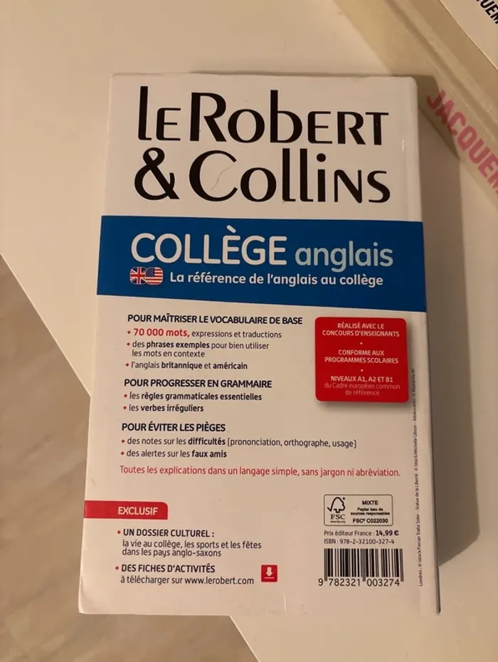 Dictionnaire anglais français collège le Robert et Collins - photo numéro 2