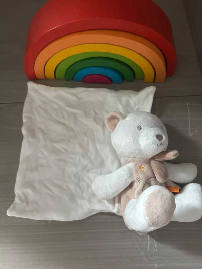 Doudou ours mouchoir beige polaire mouchoir veloudoux sucre d'orge cajou - photo numéro 3