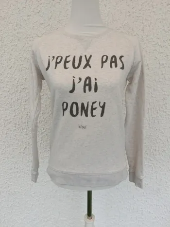 Sweat blanc chiné madame t-shirt Je peux pas j'ai poney taille S