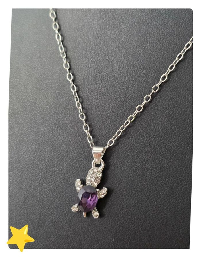 Parrure collier + pendentif + boucle d'oreilles tortue pierre d'ornement violet - photo numéro 3