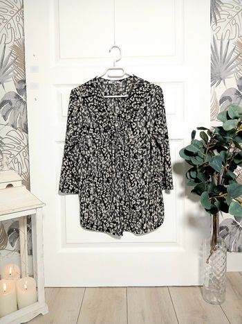 Blouse Carnabis – Taille 40 – Motif noir & beige – Élégante et fluide