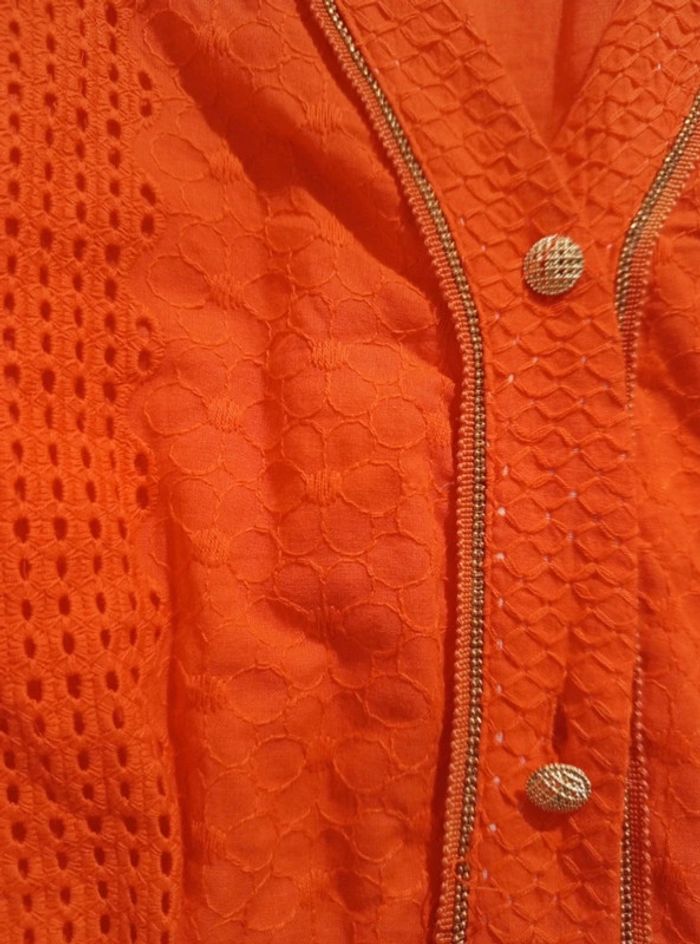 🔝 Robe d'été avec motifs fleurs et crochet Derhy K orange et dorée taille L 40 en coton et polyester - photo numéro 6