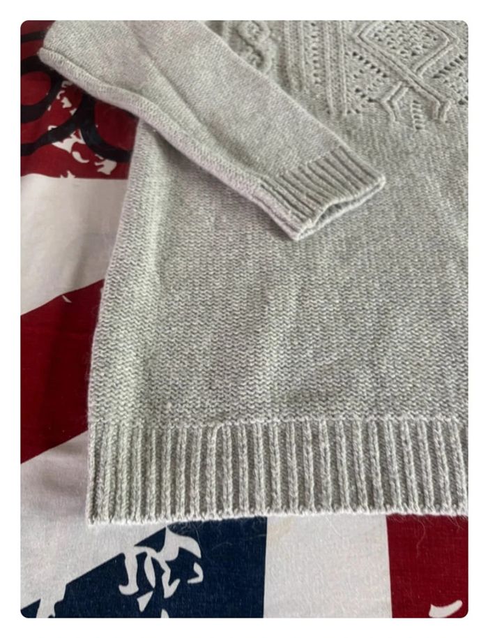 Pull Torsadé Tommy Hilfiger taille L gris motif broderie - photo numéro 8