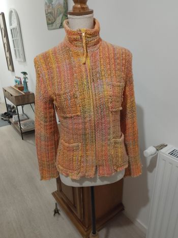 Gilet coton grosses mailles multicolores automne hiver femme '' Amory Café ''