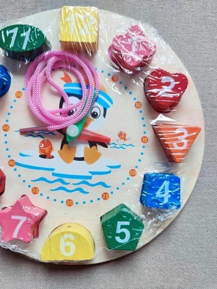 Horloge d'apprentissage en bois - multicolore - photo numéro 5