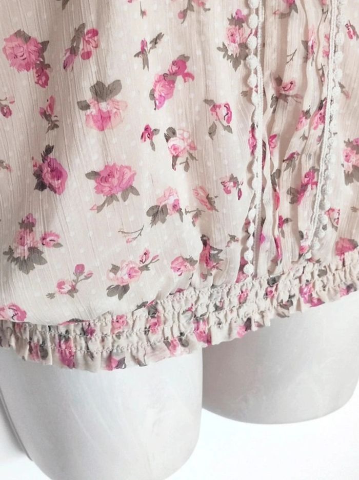 Chemisier bouffant volant écru fleur rose coquette / Vera Moda - 36/S - photo numéro 9