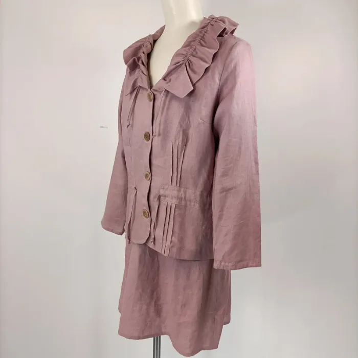 Ensemble Robe veste en Lin - Rose Parme vintage T40 - A201 - photo numéro 2