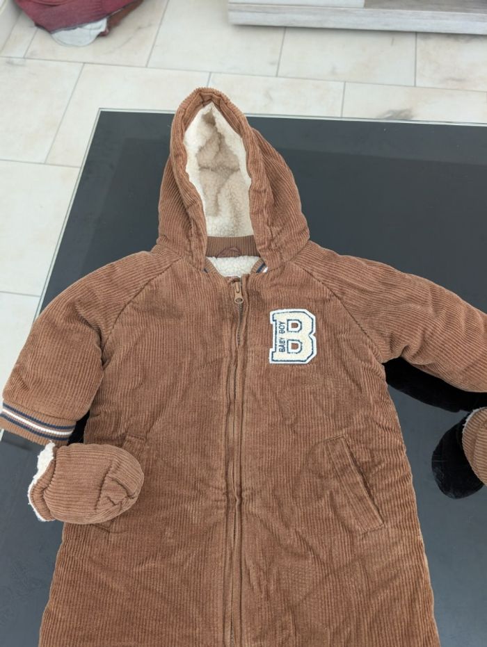 Combi-pilote en velours côtelé bébé avec pieds et moufles détachables - beige - photo numéro 3