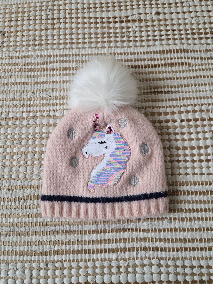 Bonnet enfant licorne rose avec pompon 🦄