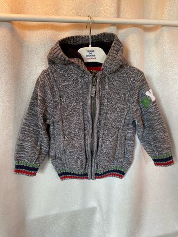 Gilet à capuche gris chiné torsadé 2 ans Orchestra