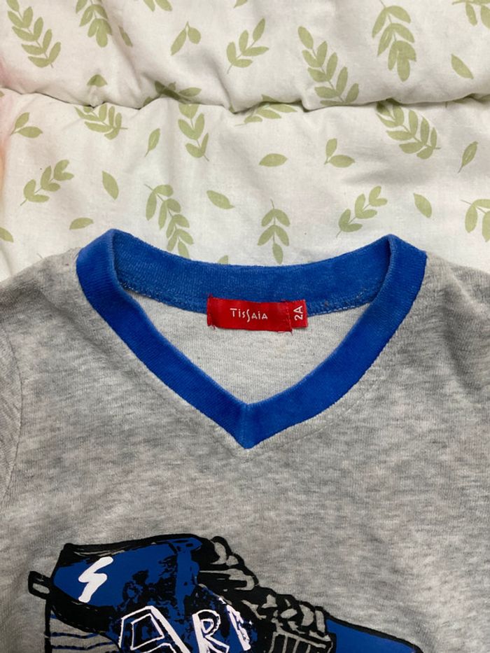 pyjama 2 pièces en velours gris et bleu tissaia 2 ans - photo numéro 5