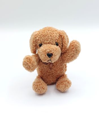 Mini peluche chien marron beige Yves Rocher nœud 10 cm doudou