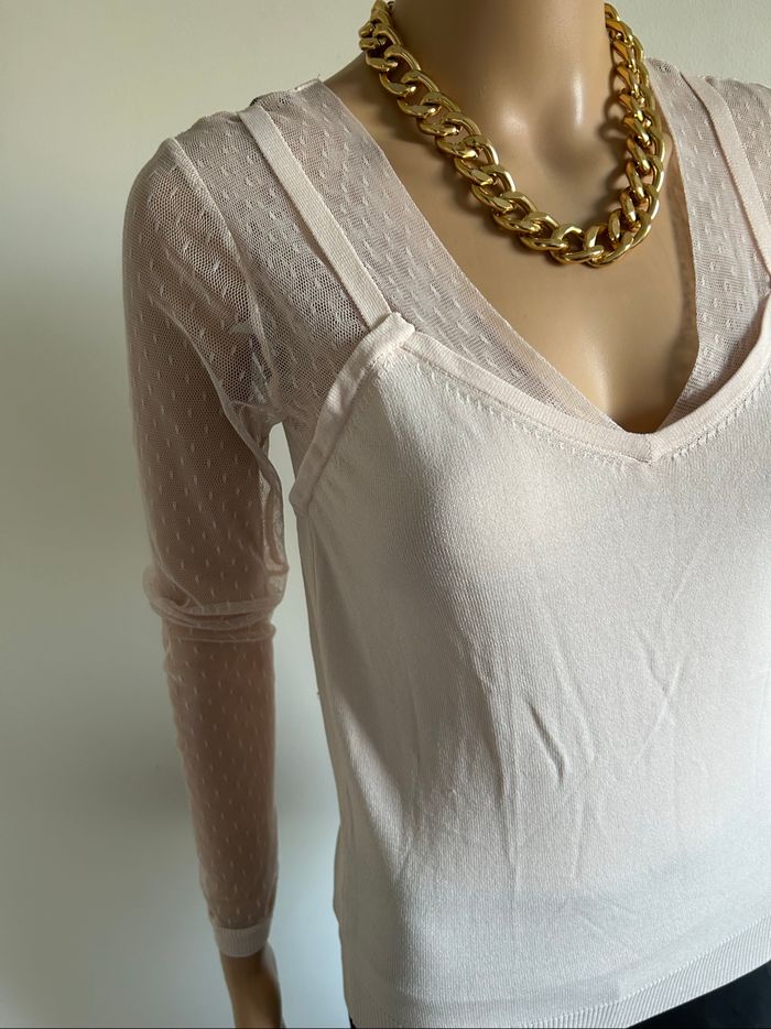 Pull rose clair neuf avec plumetis Morgan taille XS (valeur 40€) - photo numéro 4
