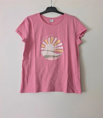 T-shirt manches courtes rose à motifs été fille très bon état - Tape À l'oeil - 14 ans