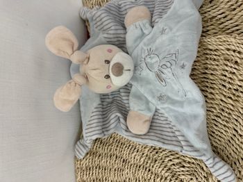 DOUDOU PLAT NICOTOY SIMBA LAPIN BEIGE BLEU RAYE ETOILES 