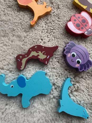 🧸 lot de 20 jouets en bois animaux + dinosaures - bon état