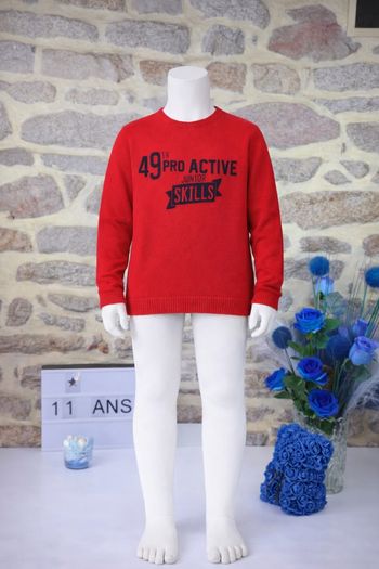 Pull en tricot rouge et noir Garçon taille 11/12 ans marque La Halle 🎸