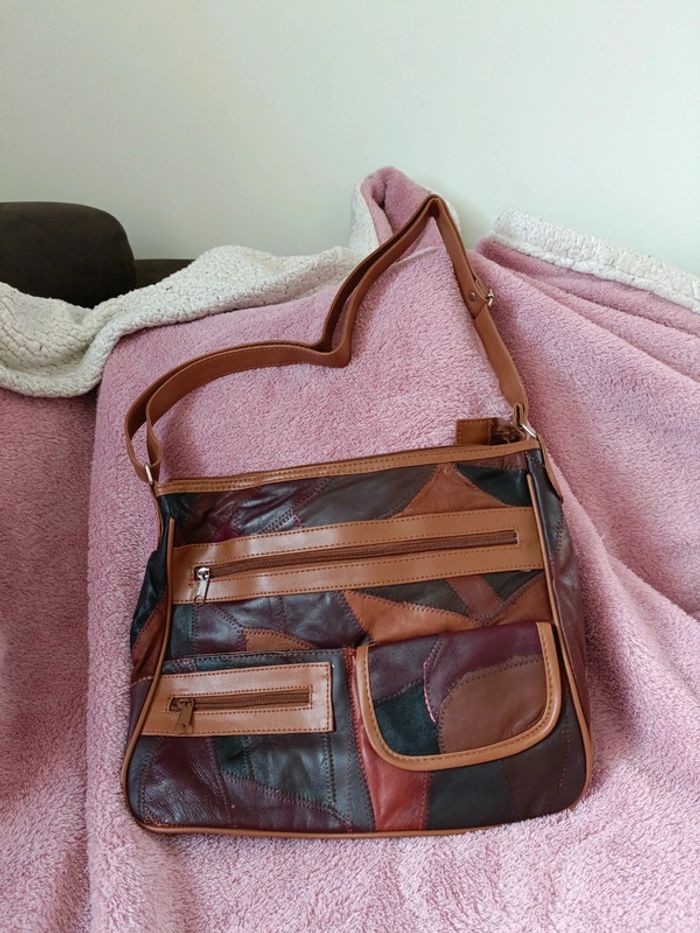 Sac à main patchwork marron