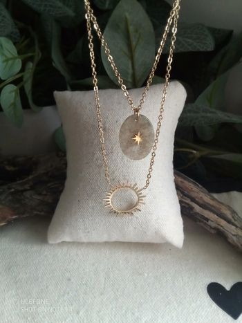 Collier double pendentif soleil et pierre de labradorite