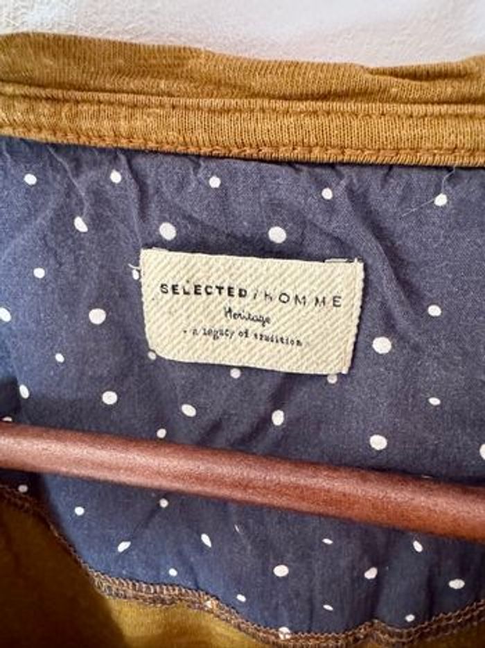 T-shirt homme Selected S moutarde coton poche – basique tendance - photo numéro 8