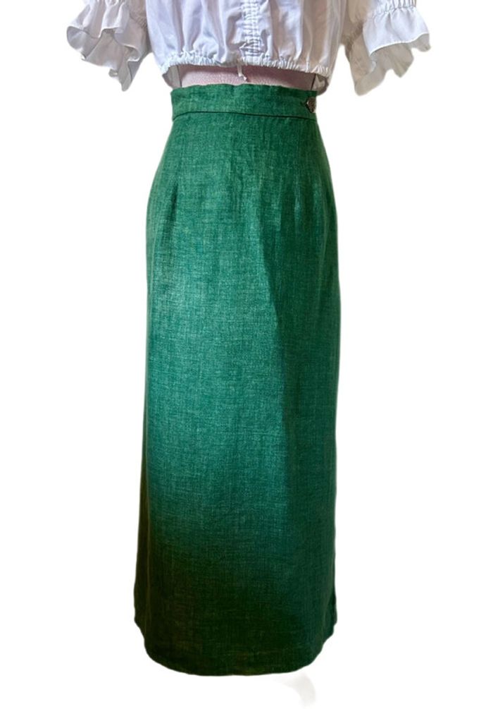 🦚Jupe longue en lin vert champêtre Cottagecore Countryside Charm Green Linen Skirt🦚 - photo numéro 12