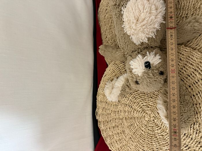 Peluche Edgar le lapin LES PETITES MARIE gris beige blanc poils longs - photo numéro 3