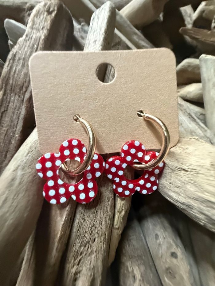 Boucle fleur fantaisie rouge à pois - photo numéro 3