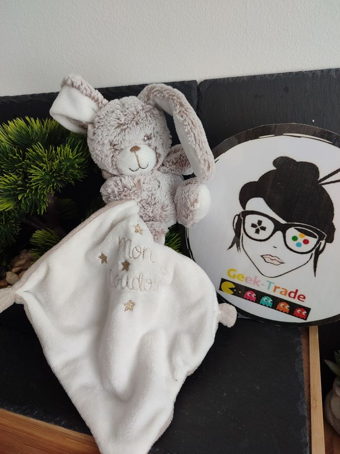 mon doudou mouchoir mon lapin tex baby gris marron Chiné beige blanc DD003275