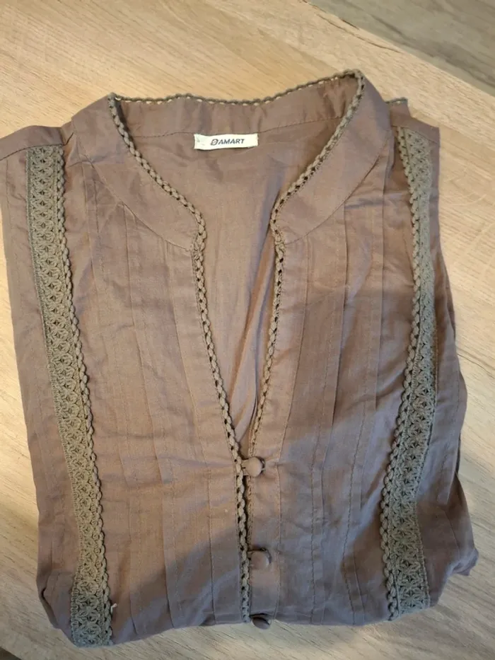 Chemisier en coton taupe avec manches longues - photo numéro 3