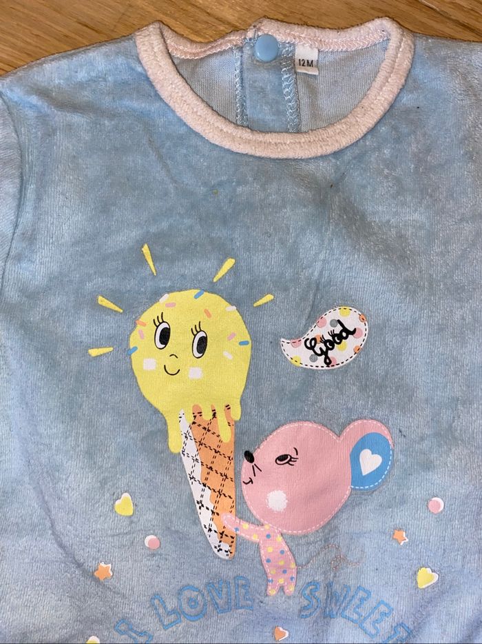 Pyjama velours bleu ciel – 12 mois - photo numéro 2