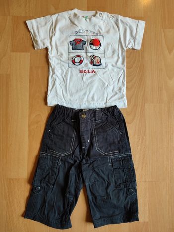 Lot tenue été pantalon/bermuda In Extenso + T-shirt manches courtes Sicilia en 12M