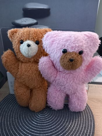 2 peluches vintages 32cm  rose et marron