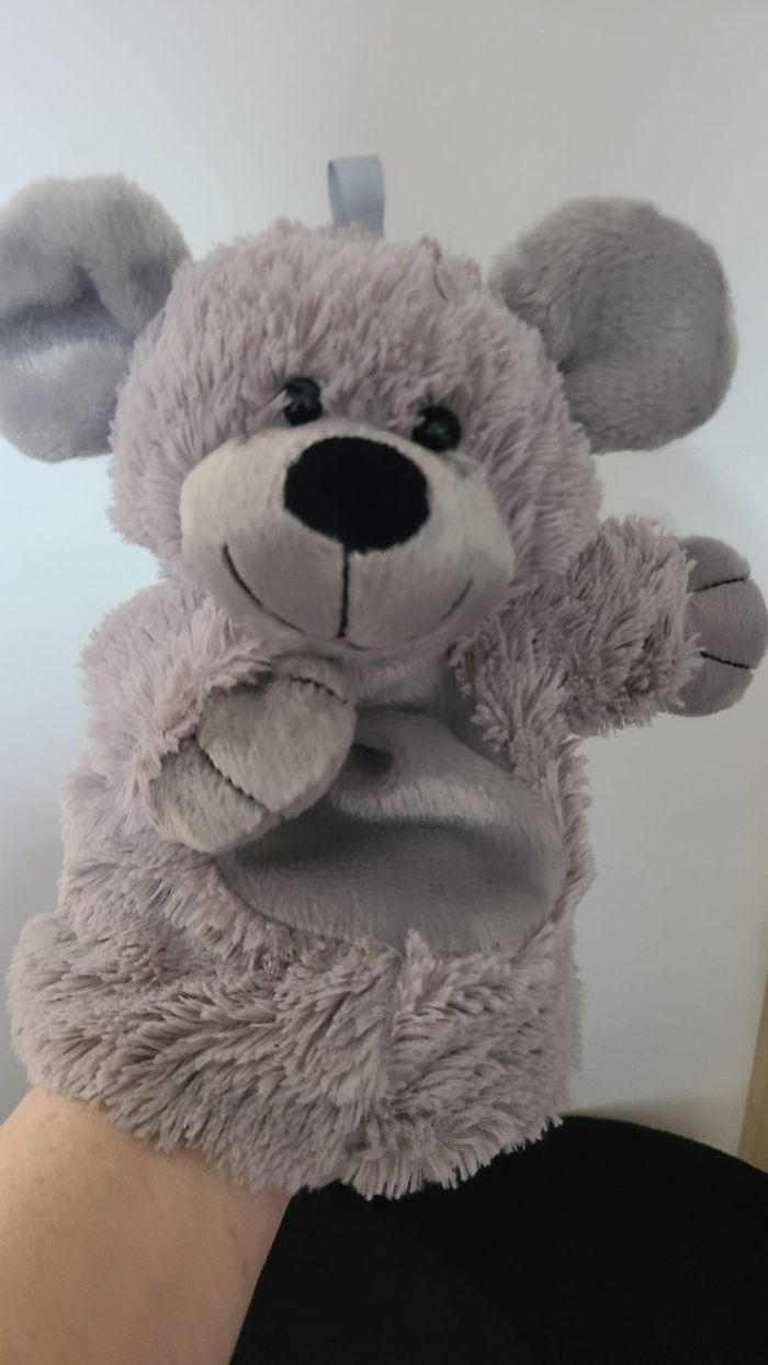 DOUDOU JEUX DE MOMES MARIONNETTE SOURIS GRISE NEZ NOIR