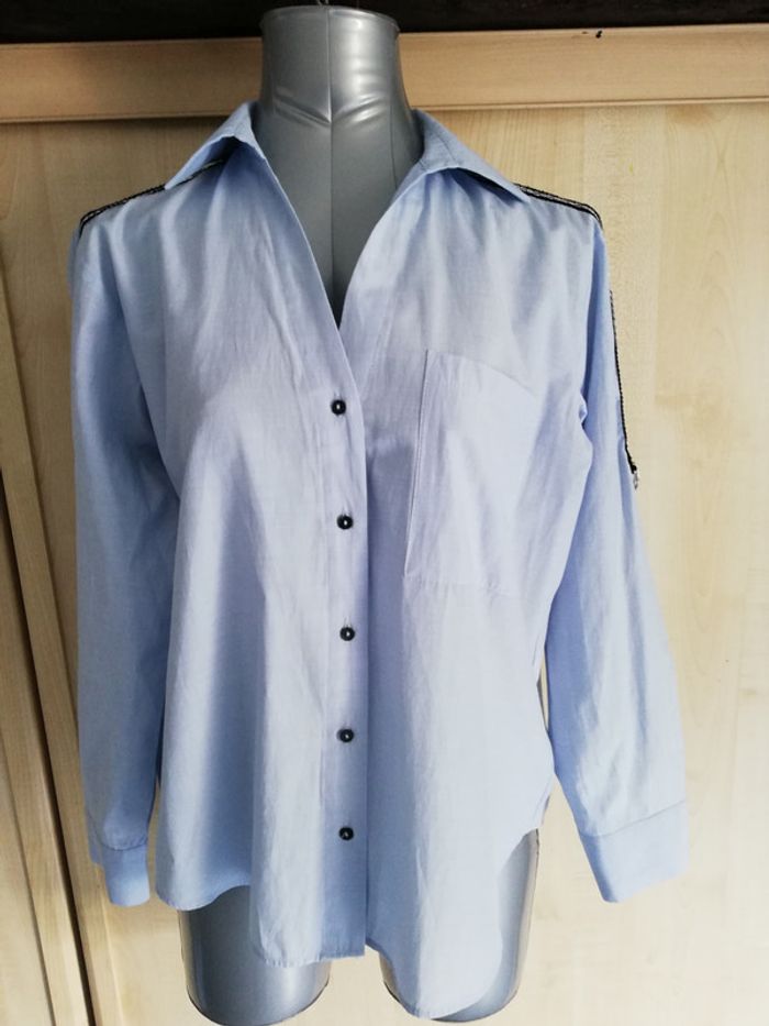 chemise décontracté manches longues zara bleu ciel neuve XS