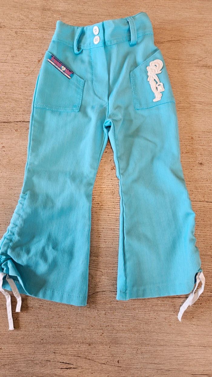 Pantalon vintage patte d éléphant, turquoise, élastique, Pantalon Mickaela, 4 ans, nickel - photo numéro 2