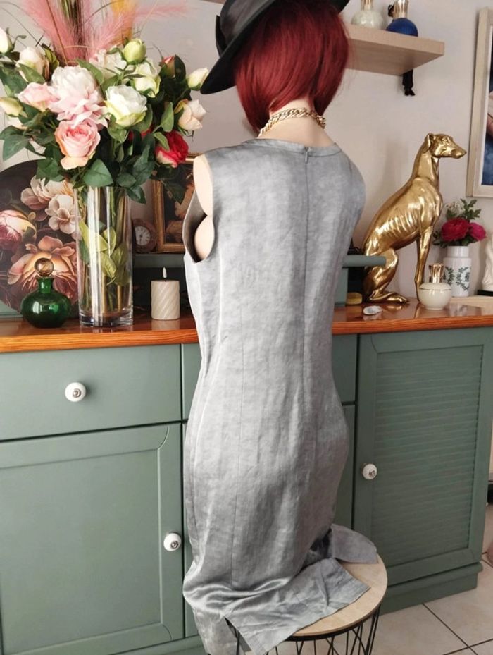 🌹 Ensemble Veste & Robe Gris Irisé Lin Antonelle T38/40🌹 - photo numéro 13