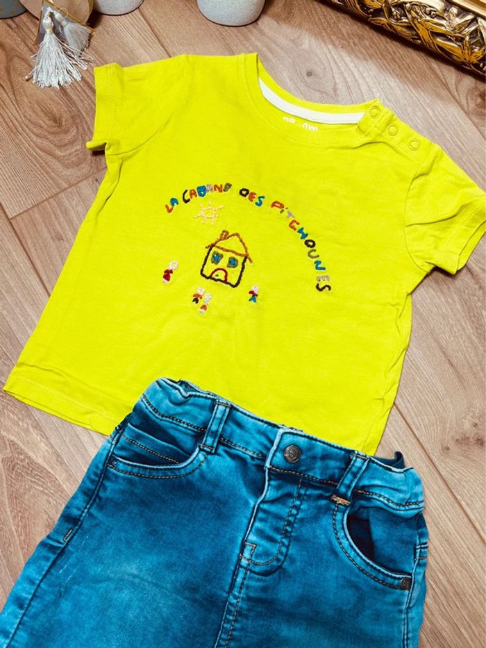 Taille 18 mois ensemble 2p garçon DPAM Orchestra vert fluo bleu jean * cabane * 💙 - photo numéro 4