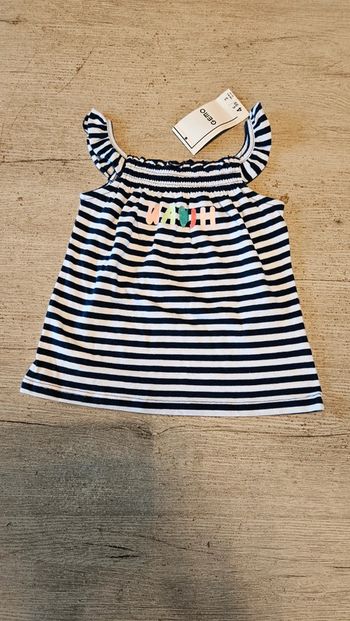 Débardeur bleu ligné blanc à bretelles, Gemo, 3 ans, neuf avec étiquette