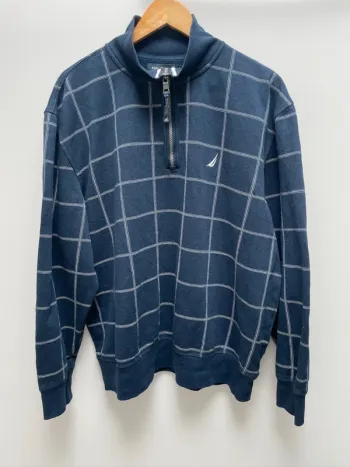 Quart-Zip Nautica navy blue checkered mens XL